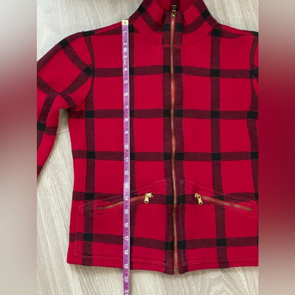 Lauren Ralph Lauren Red & Black Plaid Zip Up Sweater - Picture 7 of 9